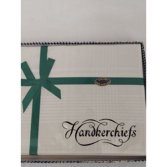 Vintage Sunlawn Mens Cotton Handkerchiefs Set of 2 Solid White Plaid Ireland NIB - Picture 3 of 4